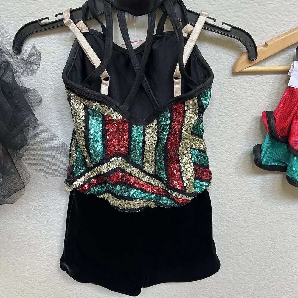 Curtain Call Size Child Small Rebel Beat Sparkly Dance Costume Multi Sequined